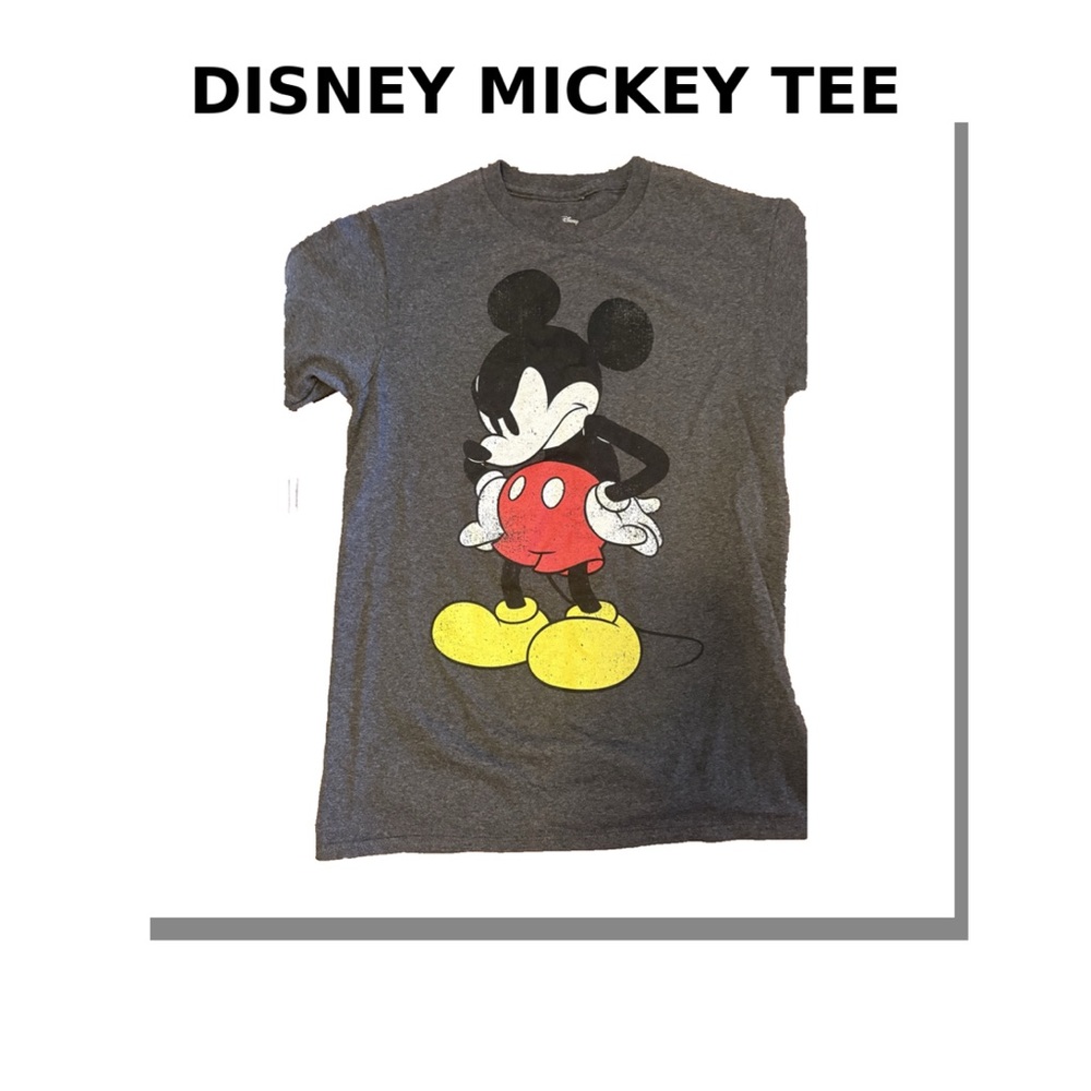 Disney Mickey Mouse Graphic Tee Gray Classic Character Shirt Size S "Mean‎ mug"